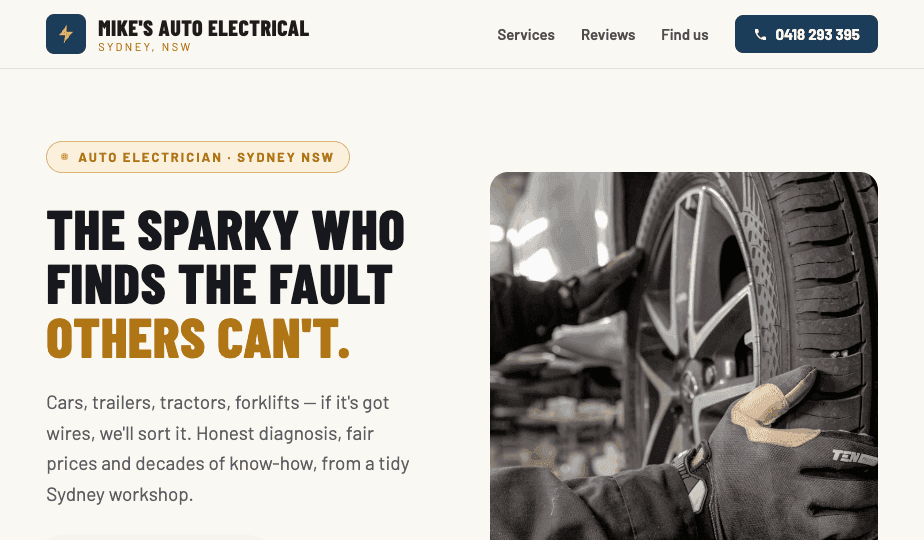 Mike's Auto Electrical website design
